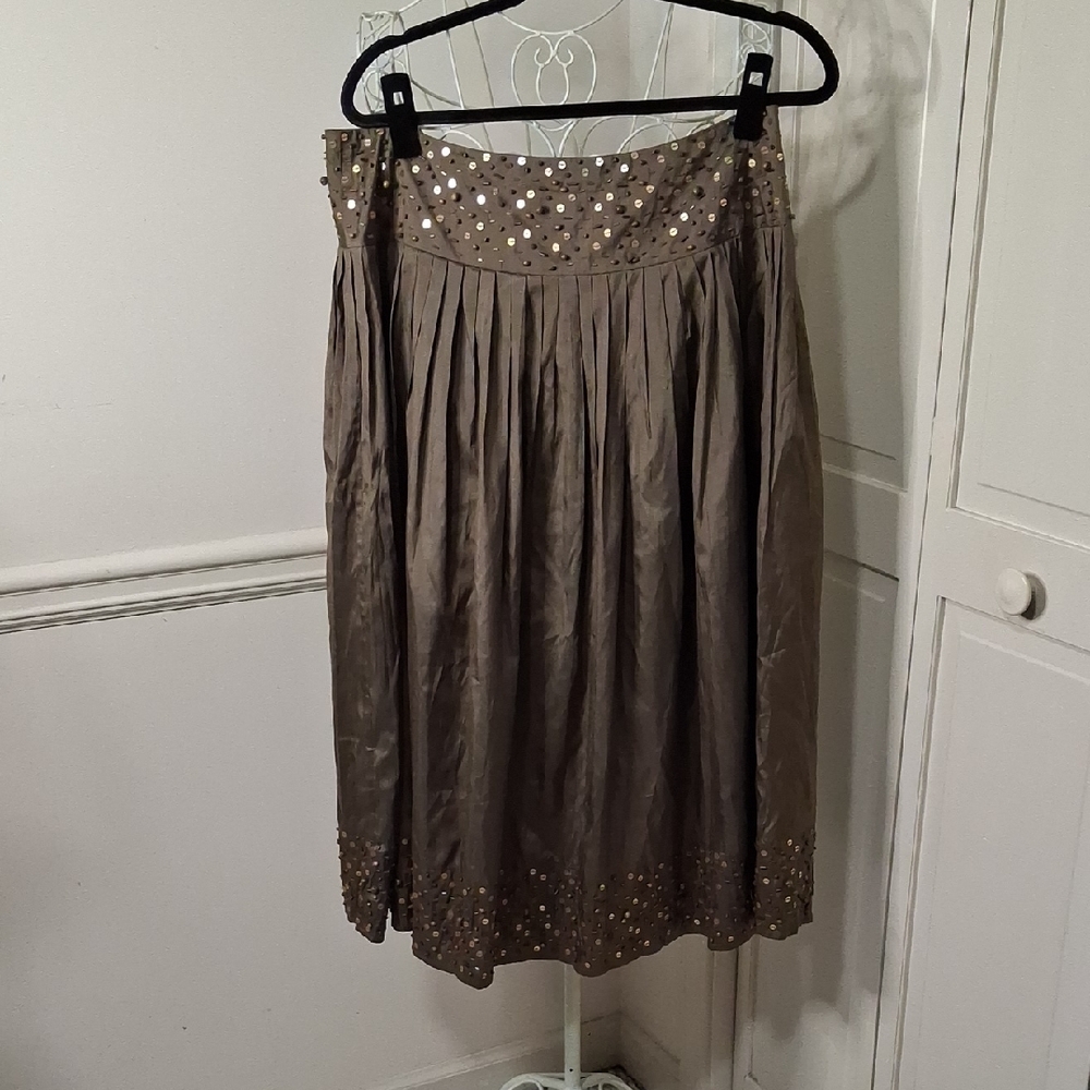 INC International Concepts Brown A-Line Skirt with Sequin Accents